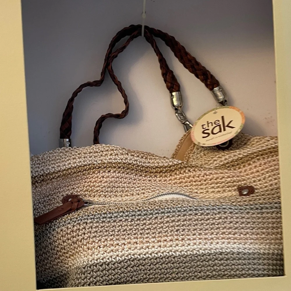The Sak Crochet Shoulder Bag in Cream and Tan - Picture 2 of 3